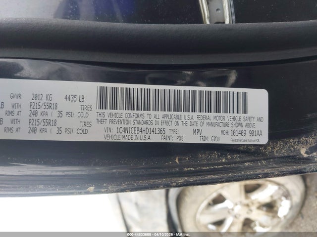 44833688 :رقم المزاد ، 1C4NJCEB4HD141365 vin ، 2017 Jeep Compass Latitude Fwd مزاد بيع