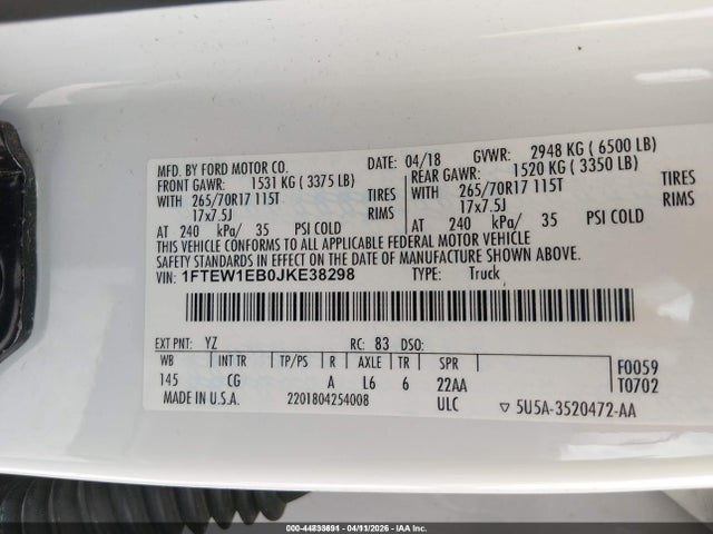 1FTEW1EB0JKE38298 Ford F-150 Xl