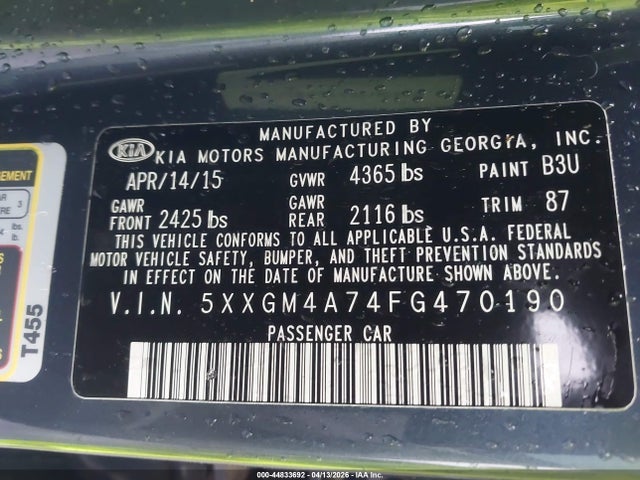 5XXGM4A74FG470190 KIA Optima Lx