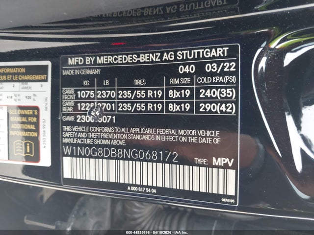W1N0G8DB8NG068172 Mercedes-Benz Glc 300 Suv