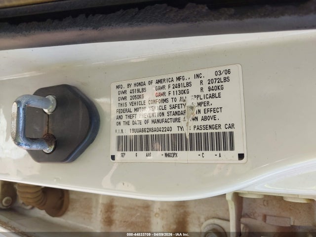 Продажа на аукционе авто 2006 Acura Tl, vin: 19UUA662X6A042240, номер лота: 44833709