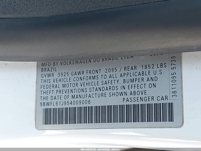 Продаж на аукціоні авто 2005 Volkswagen Golf Gl 2.0l, vin: 9BWFL61J954009006, номер лоту: 44833722