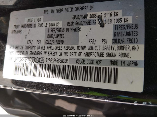 2009 Mazda Mazda5 Sport მანქანა იყიდება აუქციონზე, vin: JM1CR293190349435, აუქციონის ნომერი: 44833740