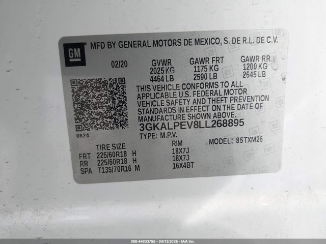 Aukcja sprzedaży 2020 Gmc Terrain Fwd Slt, vin: 3GKALPEV8LL268895, numer aukcji: 44833755