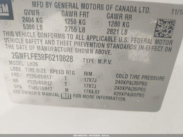 Chevrolet EQUINOX 1LT 2015 2GNFLFE38F6210828 Image 9