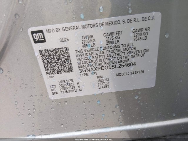44833782 :رقم المزاد ، 3GNAXPEG1SL254604 vin ، 2025 Chevrolet Equinox Awd Lt مزاد بيع