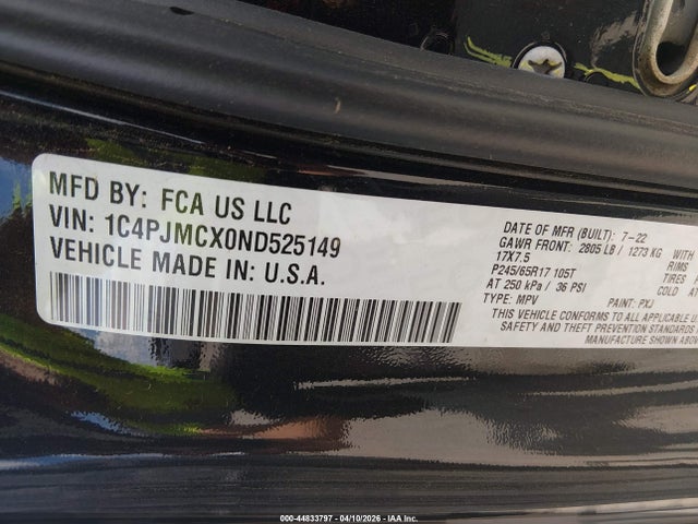 2022 Jeep Cherokee X 4x4 მანქანა იყიდება აუქციონზე, vin: 1C4PJMCX0ND525149, აუქციონის ნომერი: 44833797