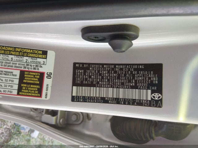 44833807 :رقم المزاد ، 5YFBURHE7GP465845 vin ، 2016 Toyota Corolla Le Plus مزاد بيع