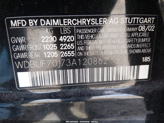 Продажа на аукционе авто 2003 Mercedes-benz E 500, vin: WDBUF70J73A120862, номер лота: 44833830