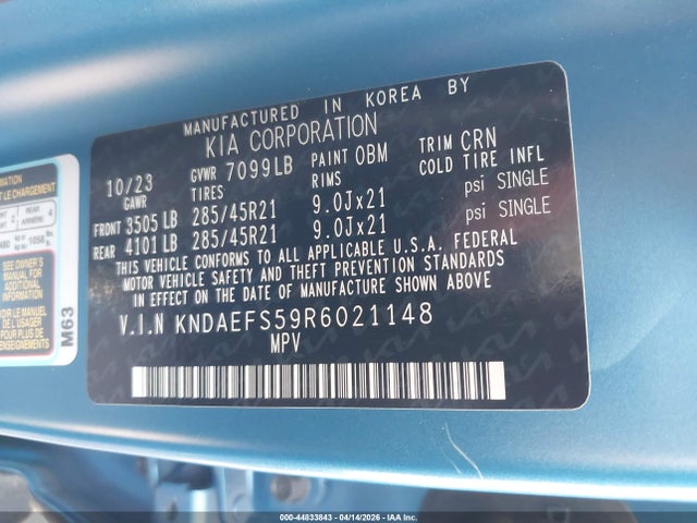 KNDAEFS59R6021148 KIA Ev9 Gt-line