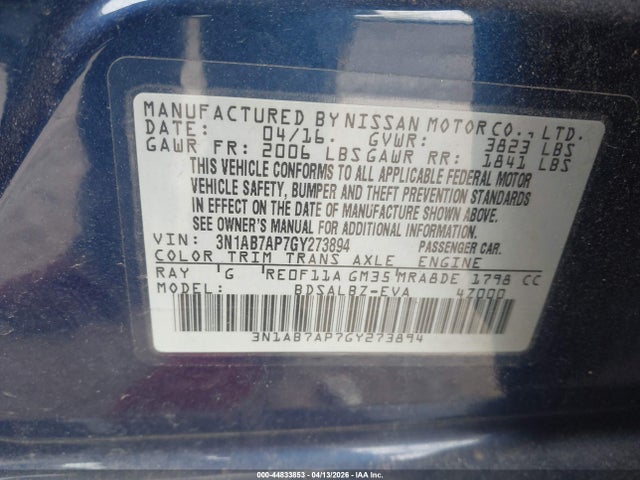 Nissan SENTRA S 2016 3N1AB7AP7GY273894 Image 9