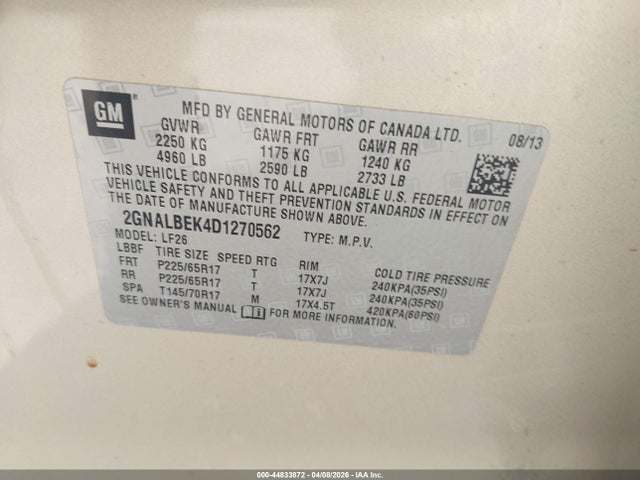 2013 CHEVROLET EQUINOX 2GNALBEK4D1270562 Photo 8