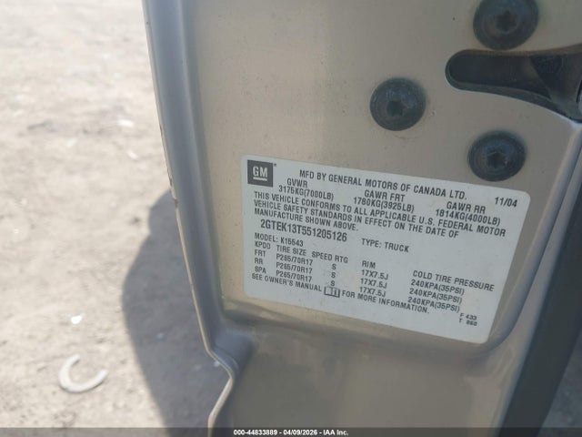 Продажа на аукционе авто 2005 Gmc New Sierra K1500, vin: 2GTEK13T551205126, номер лота: 44833889