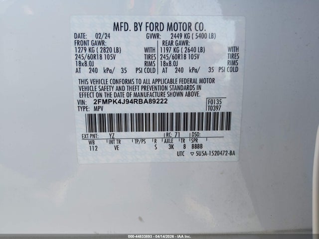 Aukcja sprzedaży 2024 Ford Edge Sel, vin: 2FMPK4J94RBA89222, numer aukcji: 44833893