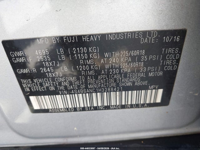 4S4BSANC1H3288421 Subaru Outback 2.5i Limited