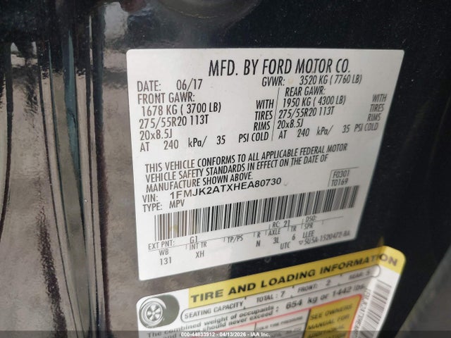 1FMJK2ATXHEA80730 Ford Expedition El Limited