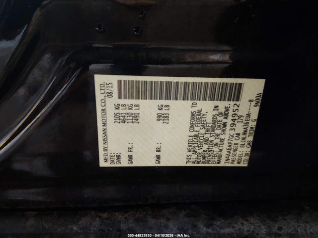 44833930 :رقم المزاد ، 1N4AA6AP7GC394952 vin ، 2016 Nissan Maxima 3.5 Platinum مزاد بيع