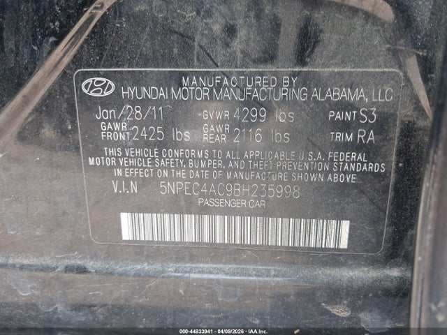 Продаж на аукціоні авто 2011 Hyundai Sonata Limited, vin: 5NPEC4AC9BH235998, номер лоту: 44833941