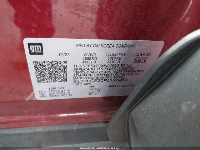 Продажа на аукционе авто 2024 Chevrolet Trax Fwd 1rs, vin: KL77LGE21RC020453, номер лота: 44833951