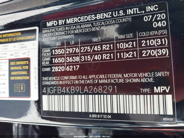 Продаж на аукціоні авто 2020 Mercedes-benz Gle 350 4matic, vin: 4JGFB4KB9LA268291, номер лоту: 44833968
