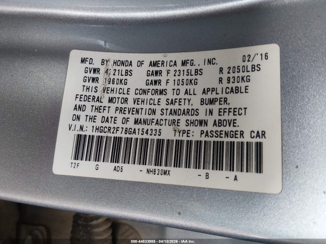 1HGCR2F78GA154335 Honda ACCORD EX
