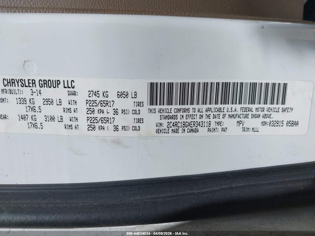 Продажа на аукционе авто 2014 Chrysler Town & Country Touring, vin: 2C4RC1BGXER343118, номер лота: 44834034