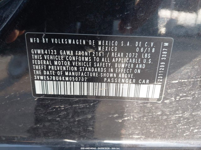 Aukcja sprzedaży 2019 Volkswagen Jetta 1.4t Sel, vin: 3VWE57BU6KM050737, numer aukcji: 44834044
