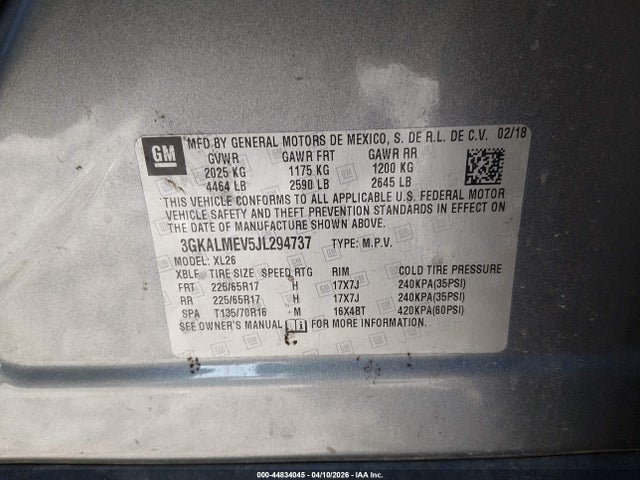 Продажа на аукционе авто 2018 Gmc Terrain Sle, vin: 3GKALMEV5JL294737, номер лота: 44834045