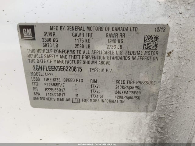 Aukcja sprzedaży 2014 Chevrolet Equinox Ls, vin: 2GNFLEEK5E6220815, numer aukcji: 44834066