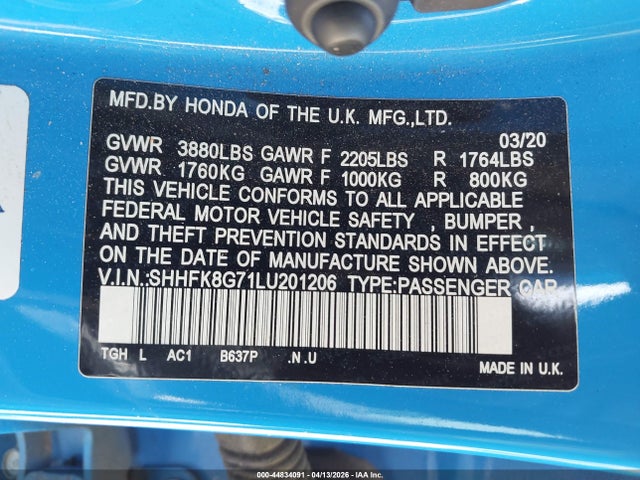SHHFK8G71LU201206 Honda Civic Type R Touring
