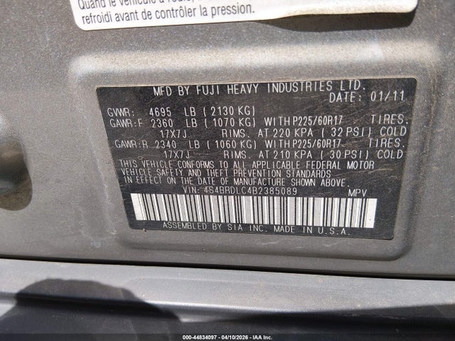 Продаж на аукціоні авто 2011 Subaru Outback 3.6r Limited, vin: 4S4BRDLC4B2385089, номер лоту: 44834097