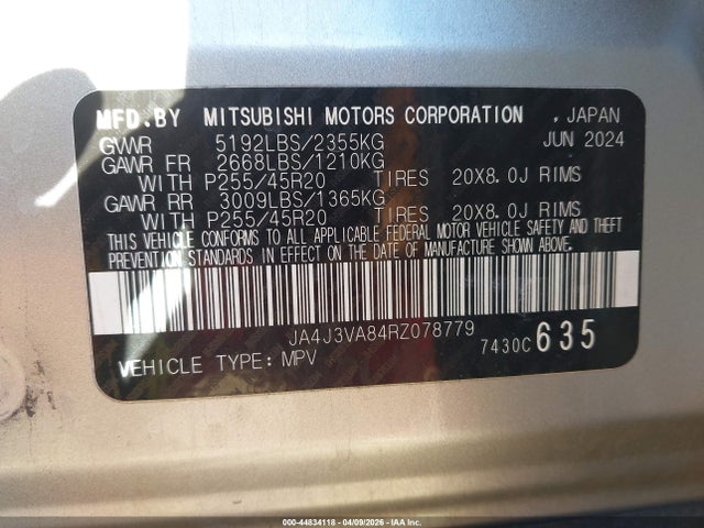 2024 MITSUBISHI OUTLANDER JA4J3VA84RZ078779 Photo 8