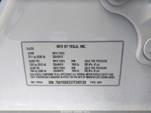 Aukcja sprzedaży 2026 Tesla Model Y All-wheel Drive/long Range Launch Series/premium All-wheel Drive, vin: 7SAYGDEE5TF349139, numer aukcji: 44834130