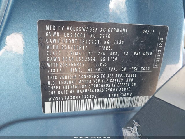 WVGSV7AX8HK037632 Volkswagen Tiguan 2.0t Wolfsburg Edition