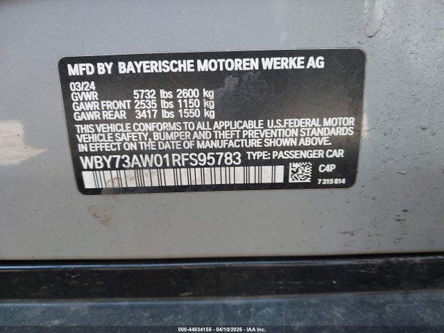 44834155 :رقم المزاد ، WBY73AW01RFS95783 vin ، 2024 Bmw I4 Gran Coupe Edrive40 مزاد بيع
