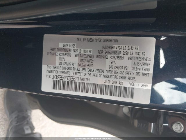 Aukcja sprzedaży 2025 Mazda Cx-5 2.5 S Premium Plus, vin: JM3KFBEM7S0625813, numer aukcji: 44834225