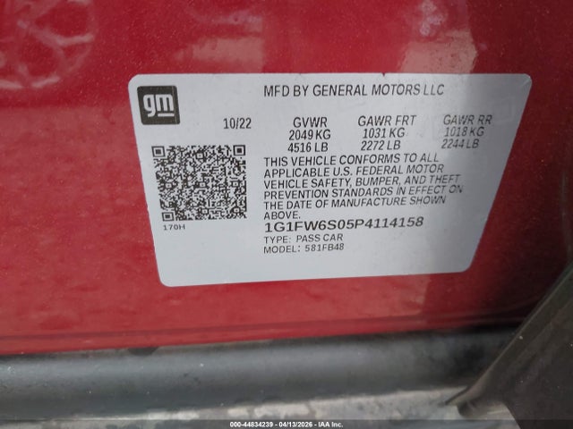 1G1FW6S05P4114158 Chevrolet Bolt Ev Fwd 1lt