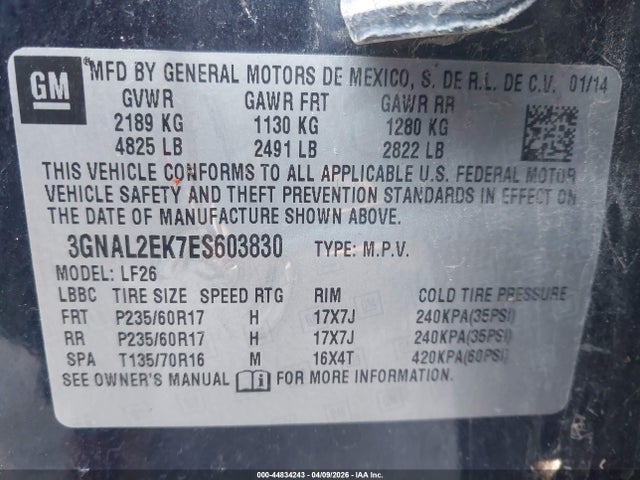 44834243 :رقم المزاد ، 3GNAL2EK7ES603830 vin ، 2014 Chevrolet Captiva Sport 2ls مزاد بيع