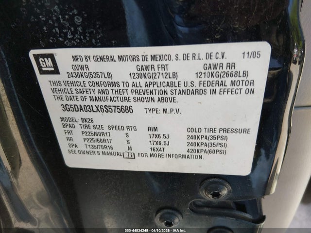 Продажа на аукционе авто 2006 Buick Rendezvous Cx, vin: 3G5DA03LX6S575686, номер лота: 44834248