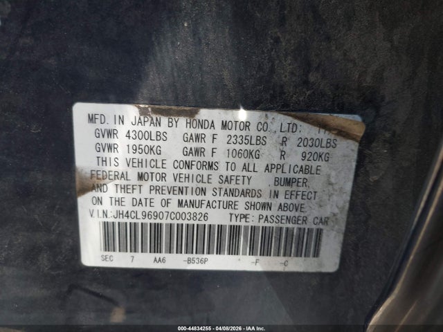 44834255 :رقم المزاد ، JH4CL96907C003826 vin ، 2007 Acura Tsx مزاد بيع