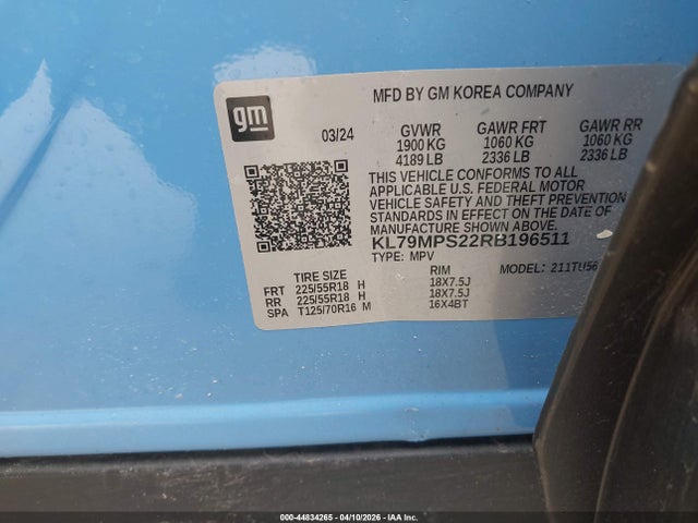 44834265 :رقم المزاد ، KL79MPS22RB196511 vin ، 2024 Chevrolet Trailblazer Fwd Lt مزاد بيع