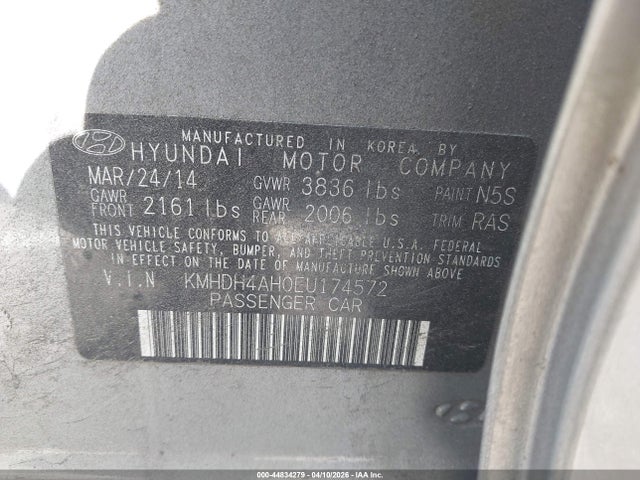2014 Hyundai Elantra Sport მანქანა იყიდება აუქციონზე, vin: KMHDH4AH0EU174572, აუქციონის ნომერი: 44834279