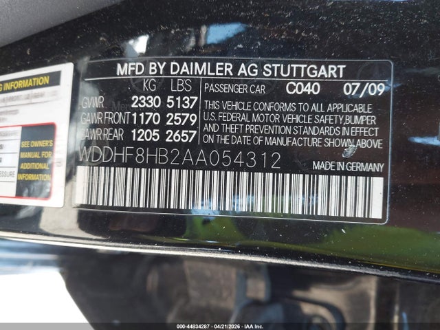 44834287 :رقم المزاد ، WDDHF8HB2AA054312 vin ، 2010 Mercedes-benz E 350 4matic مزاد بيع
