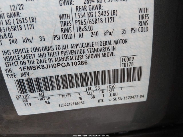 Продаж на аукціоні авто 2023 Ford Explorer Timberline, vin: 1FMSK8JH0PGA10286, номер лоту: 44834296