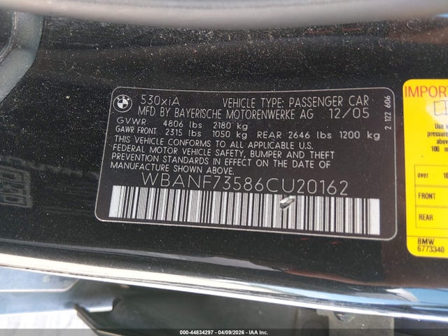44834297 :رقم المزاد ، WBANF73586CU20162 vin ، 2006 Bmw 530xi مزاد بيع