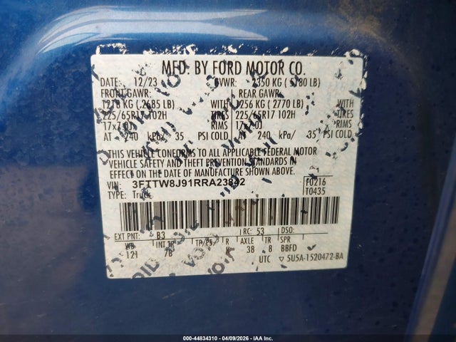 2024 Ford Maverick Xlt მანქანა იყიდება აუქციონზე, vin: 3FTTW8J91RRA23842, აუქციონის ნომერი: 44834310