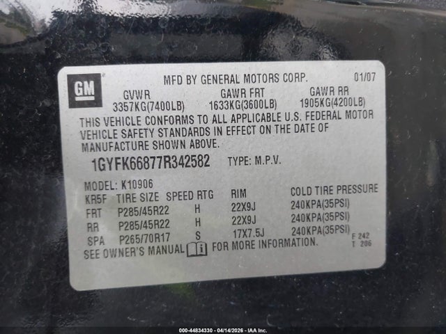 2007 CADILLAC ESCALADE ESV 1GYFK66877R342582 Photo 8