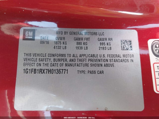 2017 CHEVROLET CAMARO 1G1FB1RX7H0136771 Photo 8