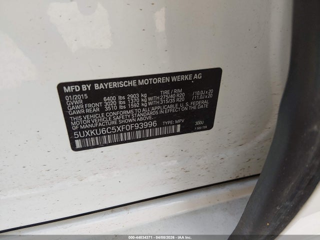2015 Bmw X6 მანქანა იყიდება აუქციონზე, vin: 5UXKU6C5XF0F93996, აუქციონის ნომერი: 44834371