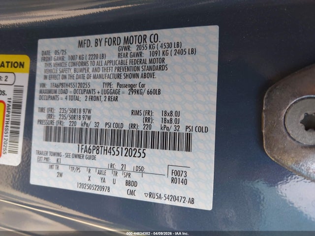 Продаж на аукціоні авто 2025 Ford Mustang Ecoboost Fastback, vin: 1FA6P8TH4S5120255, номер лоту: 44834382